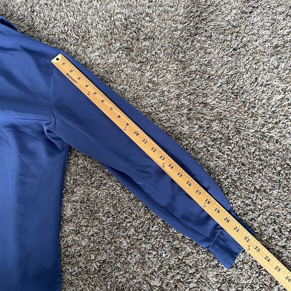 Vintage Blouse Top Size Small Blue Solid Long Sleeve Button Minimalist Office - Picture 11 of 13